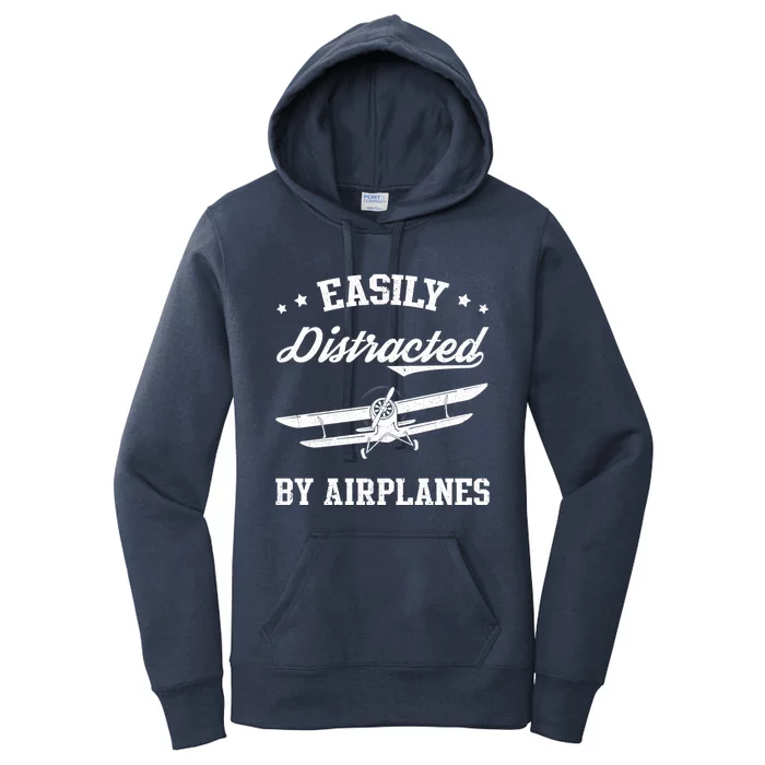 Easily Distracted By Airplanes Vintage Retro Cool Gift Women's Pullover Hoodie