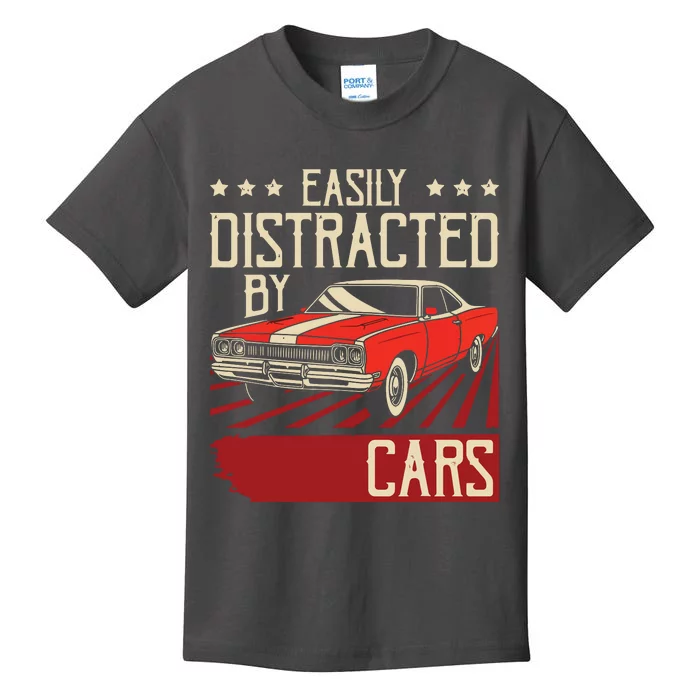 Easily Distracted By Cars Classic Muscle Car Guy Car Lover Kids T-Shirt