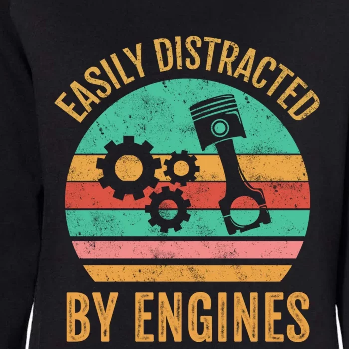 Easily Distracted By Engines Retro Mechanic Funny Sayings Meaningful Gift Womens California Wash Sweatshirt