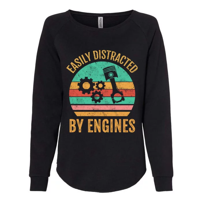 Easily Distracted By Engines Retro Mechanic Funny Sayings Meaningful Gift Womens California Wash Sweatshirt