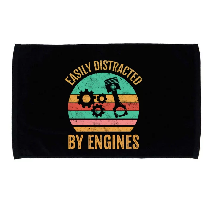 Easily Distracted By Engines Retro Mechanic Funny Sayings Meaningful Gift Microfiber Hand Towel