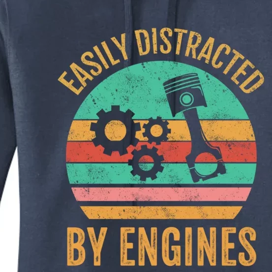 Easily Distracted By Engines Retro Mechanic Funny Sayings Meaningful Gift Women's Pullover Hoodie