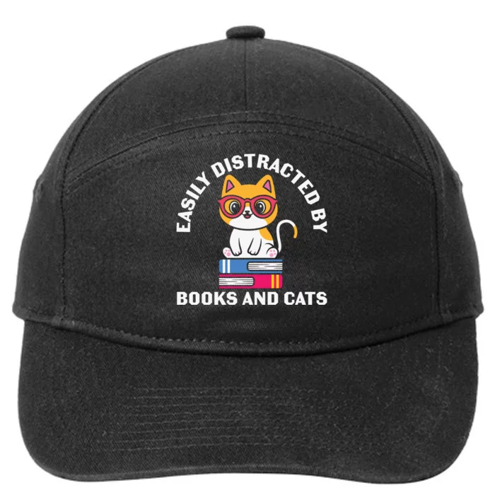 Easily Distracted By Books And Cats Humor 7-Panel Snapback Hat