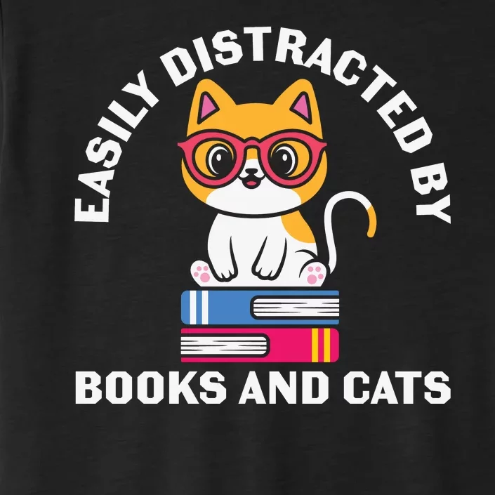 Easily Distracted By Books And Cats Humor ChromaSoft Performance T-Shirt