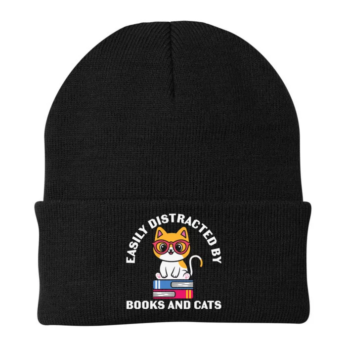 Easily Distracted By Books And Cats Humor Knit Cap Winter Beanie