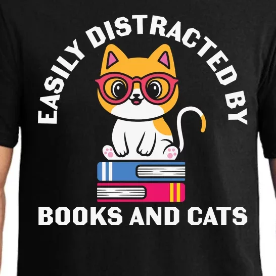 Easily Distracted By Books And Cats Humor Pajama Set