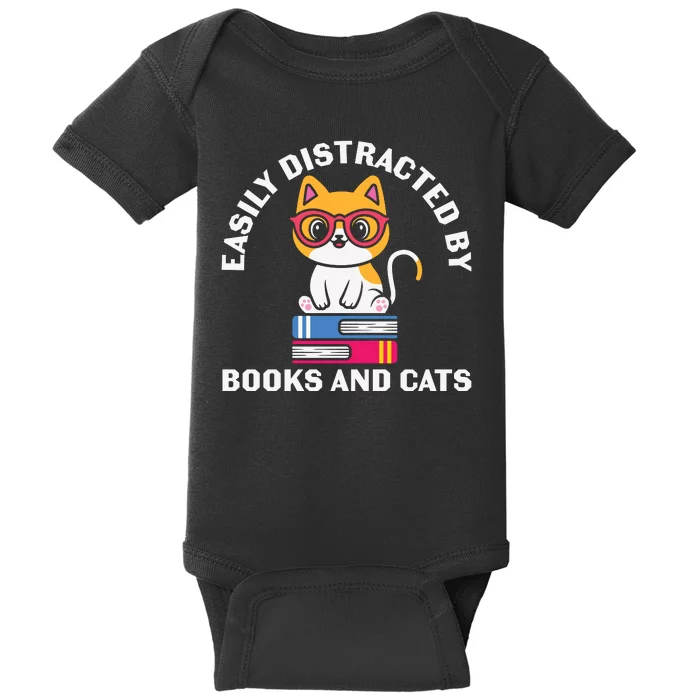 Easily Distracted By Books And Cats Humor Baby Bodysuit