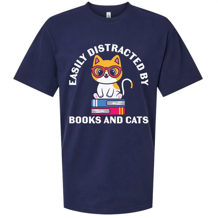 Easily Distracted By Books And Cats Humor Sueded Cloud Jersey T-Shirt