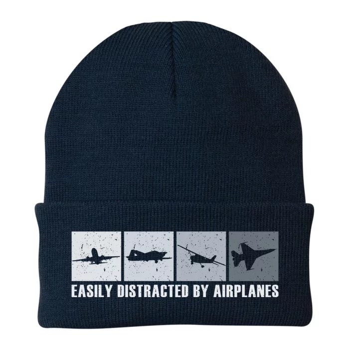 Easily Distracted By Airplanes Aviation Pilot Airplane Cool Gift Knit Cap Winter Beanie