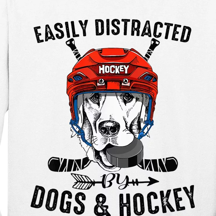 Easily Distracted By Dogs And Hockey Funny Dog Owner Long Sleeve Shirt