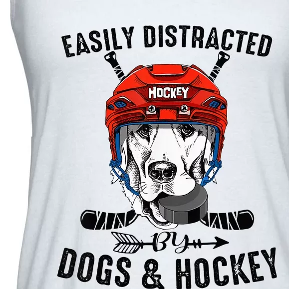 Easily Distracted By Dogs And Hockey Funny Dog Owner Ladies Essential Flowy Tank