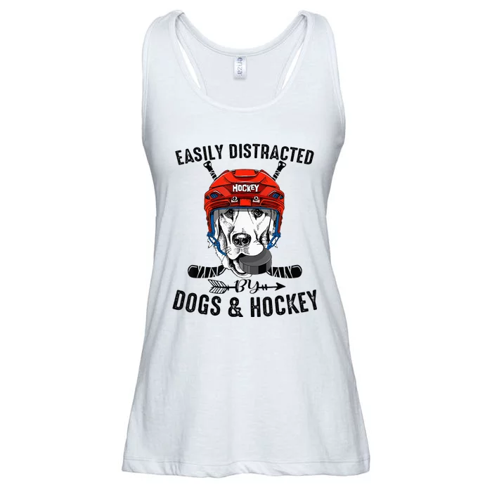 Easily Distracted By Dogs And Hockey Funny Dog Owner Ladies Essential Flowy Tank