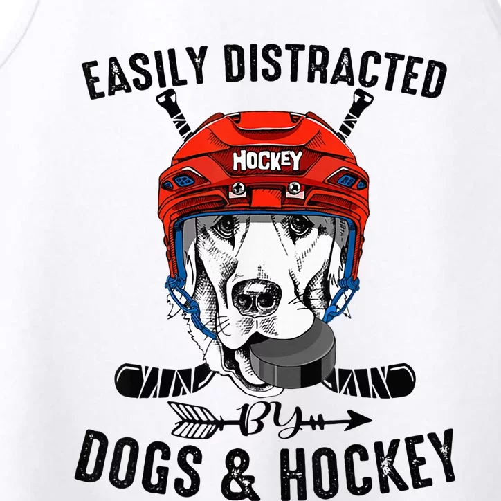 Easily Distracted By Dogs And Hockey Funny Dog Owner Performance Tank