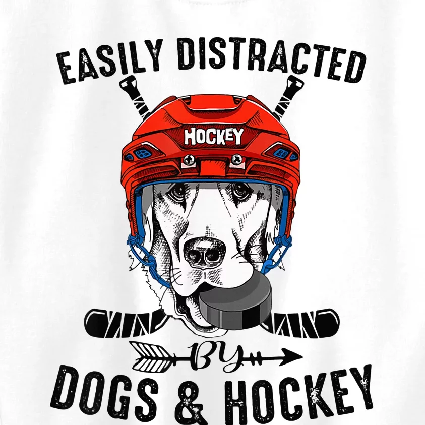 Easily Distracted By Dogs And Hockey Funny Dog Owner Kids Sweatshirt