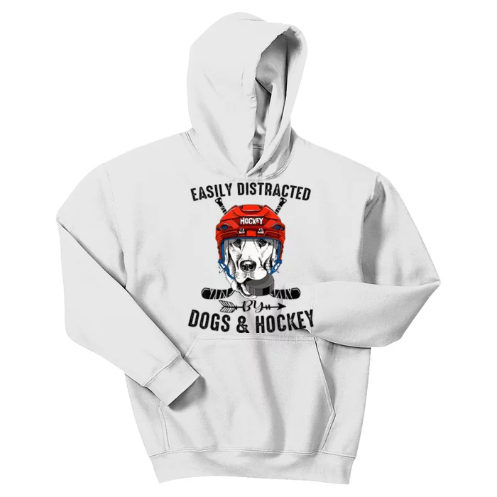 Easily Distracted By Dogs And Hockey Funny Dog Owner Kids Hoodie