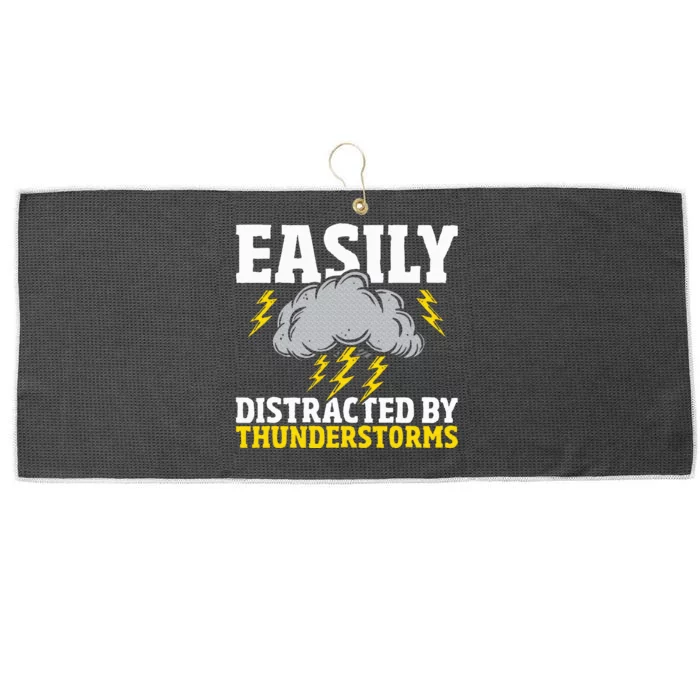 Easily Distracted By Thunderstorms Weather Meteorologist Large Microfiber Waffle Golf Towel