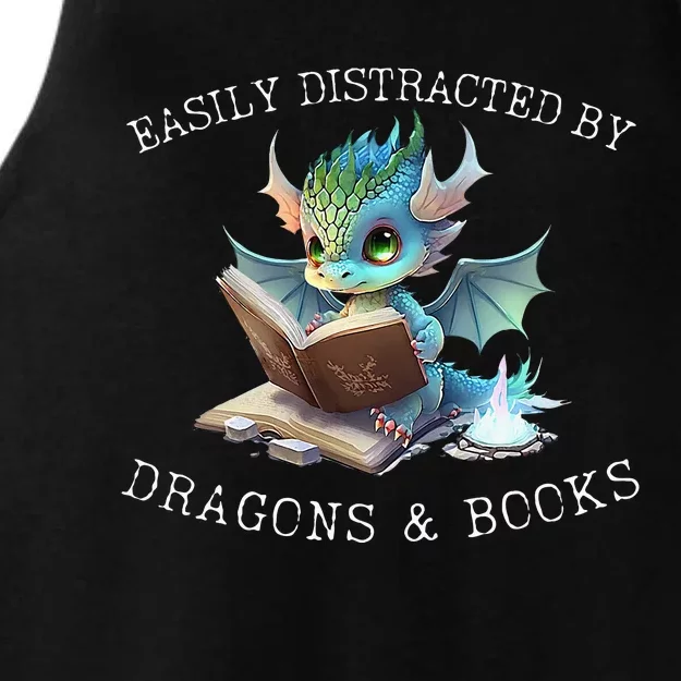 Easily Distracted By Dragons And Books Introvert Funny Ladies Tri-Blend Wicking Tank