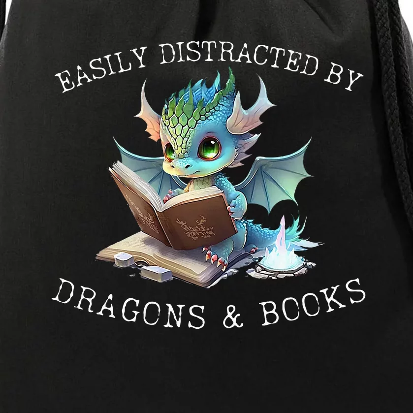 Easily Distracted By Dragons And Books Introvert Funny Drawstring Bag