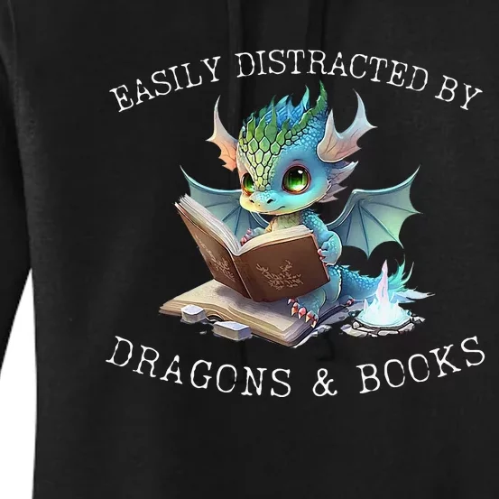 Easily Distracted By Dragons And Books Introvert Funny Women's Pullover Hoodie