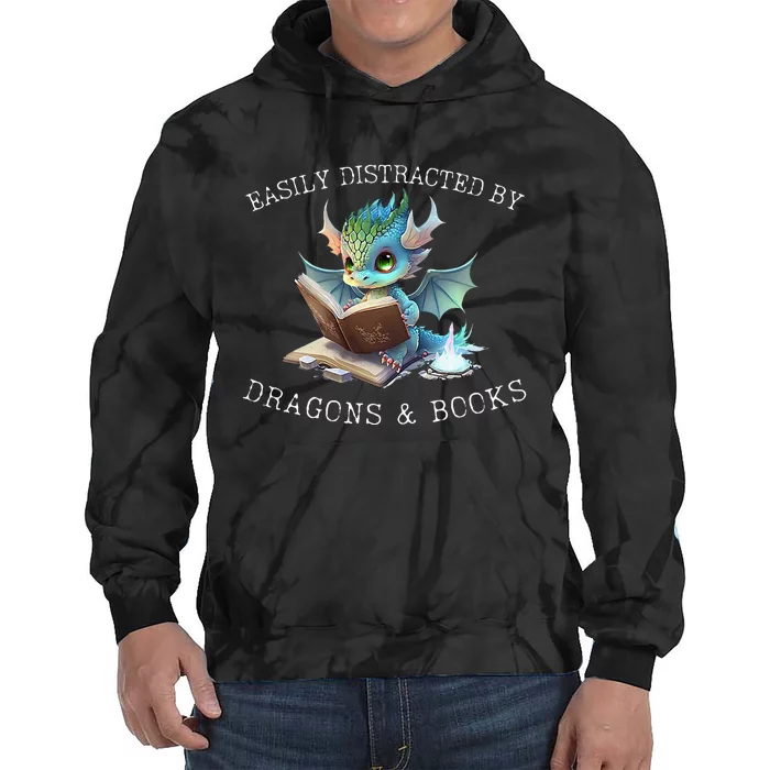 Easily Distracted By Dragons And Books Introvert Funny Tie Dye Hoodie