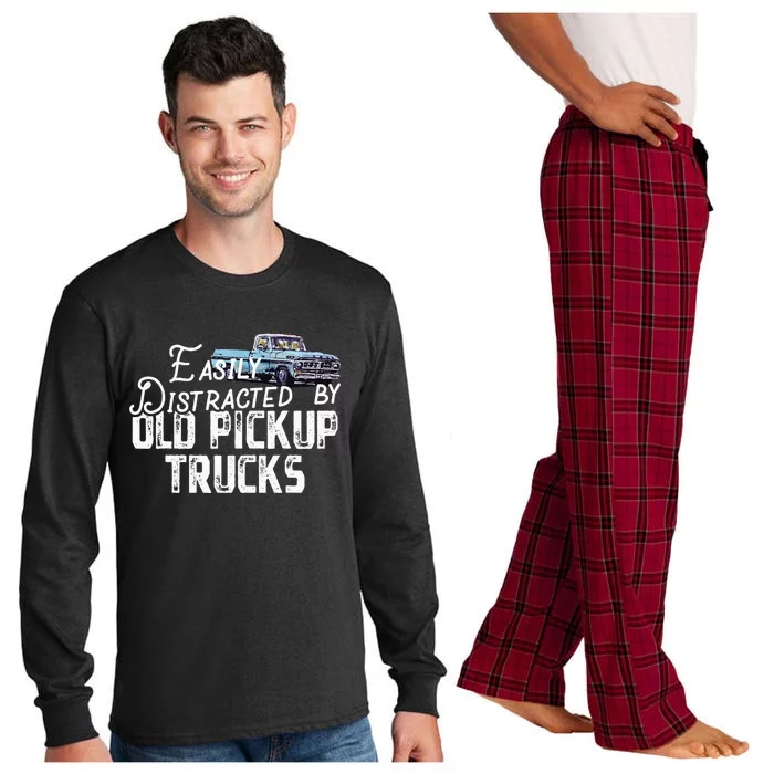 Easily Distracted By Old Pickup Trucks Cute Trucker Long Sleeve Pajama Set