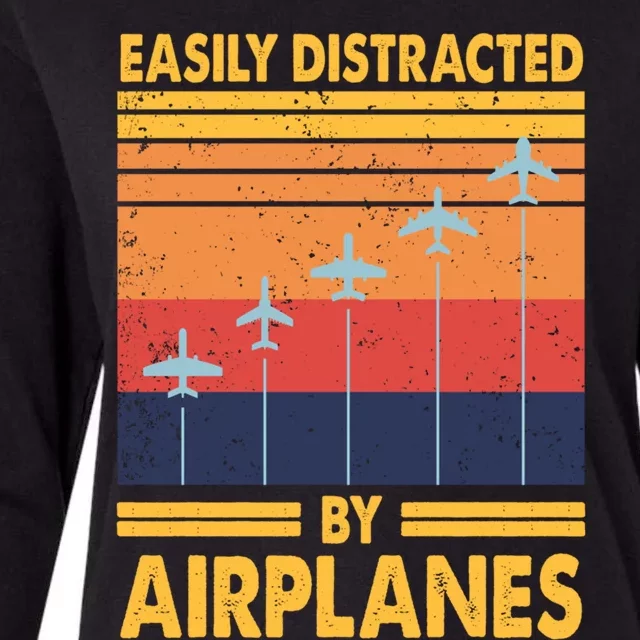 Easily Distracted By Airplanes Funny Pilot Airplane Lover Cute Gift Womens Cotton Relaxed Long Sleeve T-Shirt