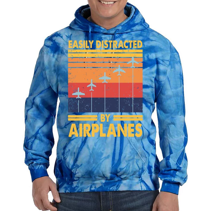 Easily Distracted By Airplanes Funny Pilot Airplane Lover Cute Gift Tie Dye Hoodie