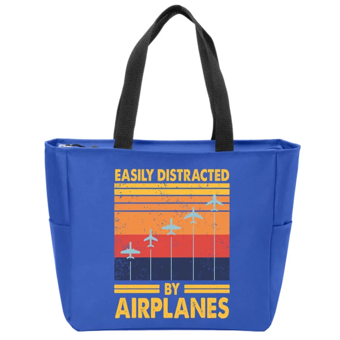 Easily Distracted By Airplanes Funny Pilot Airplane Lover Cute Gift Zip Tote Bag