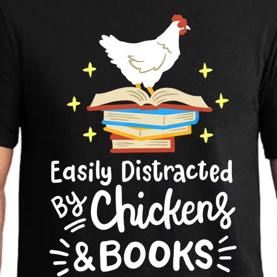 Easily Distracted By Chickens And Books Chicken Book Lover Pajama Set