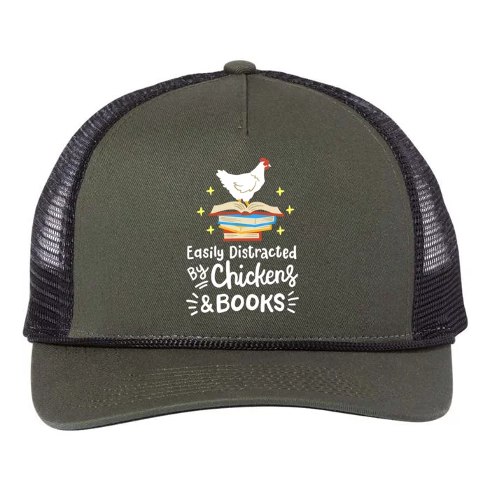 Easily Distracted By Chickens And Books Chicken Book Lover Retro Rope Trucker Hat Cap