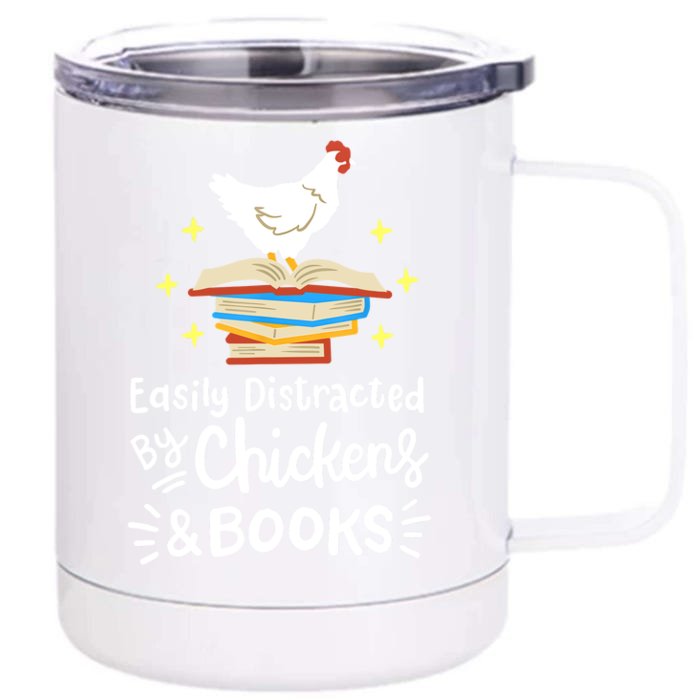 Easily Distracted By Chickens And Books Chicken Book Lover Front & Back 12oz Stainless Steel Tumbler Cup