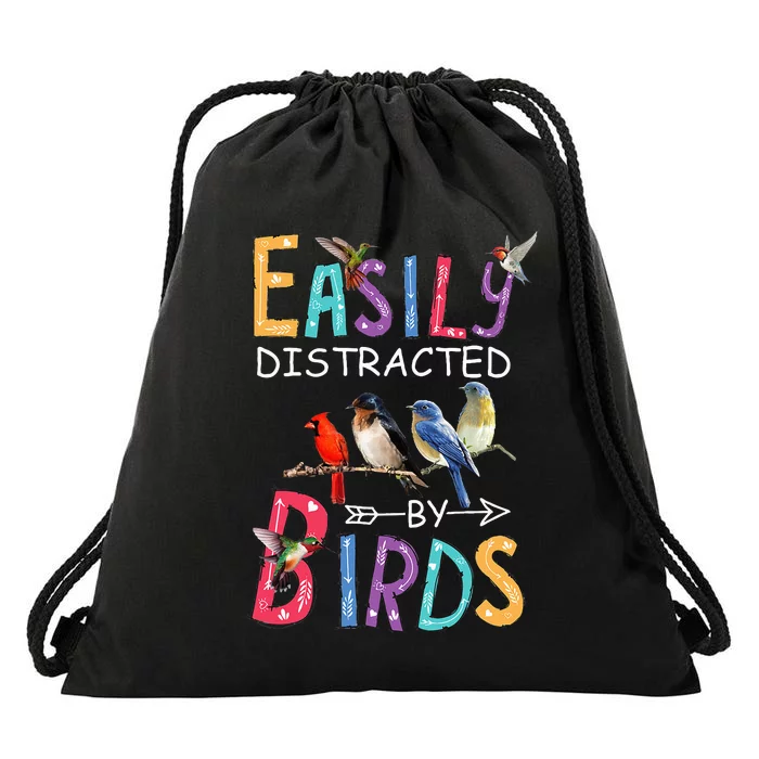 Easily Distracted By Birds Funny Bird Drawstring Bag