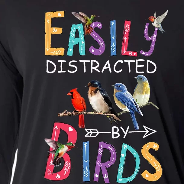 Easily Distracted By Birds Funny Bird Cooling Performance Long Sleeve Crew