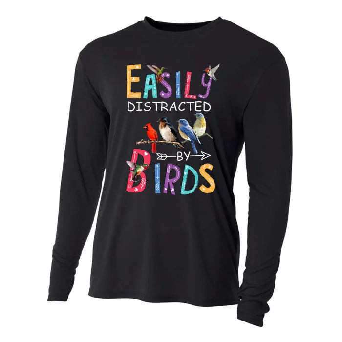 Easily Distracted By Birds Funny Bird Cooling Performance Long Sleeve Crew