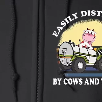 Easily Distracted By Cows And Trucks Funny Cow Farmers Full Zip Hoodie