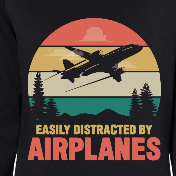 Easily Distracted By Airplanes Retro Airplane Funny Pilot Gift Womens California Wash Sweatshirt