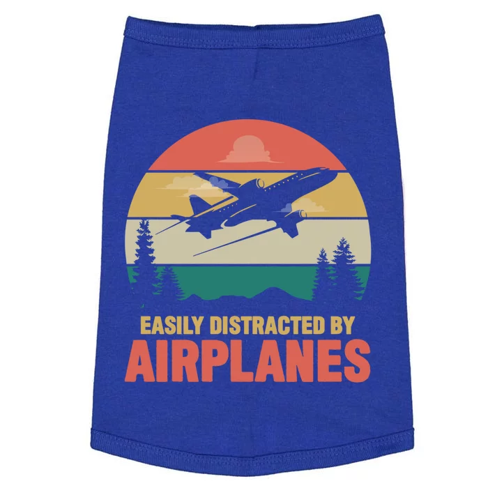 Easily Distracted By Airplanes Retro Airplane Funny Pilot Gift Doggie Tank