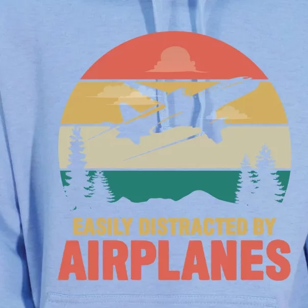 Easily Distracted By Airplanes Retro Airplane Funny Pilot Gift Unisex Surf Hoodie