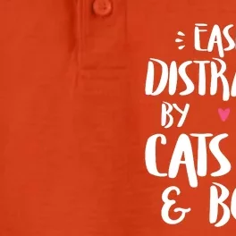 Easily Distracted By Cats And Books Cat Book Lover Short Sleeve Dry Zone Grid Performance Polo