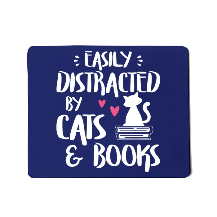 Easily Distracted By Cats And Books Cat Book Lover Short Sleeve Mousepad