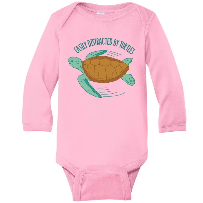 Easily Distracted By Turtles Baby Long Sleeve Bodysuit