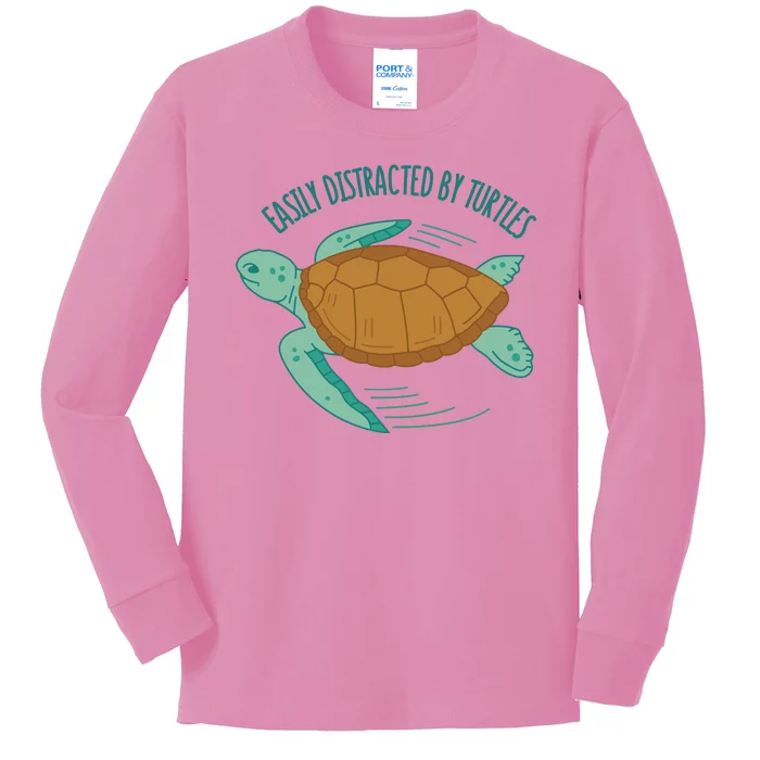 Easily Distracted By Turtles Kids Long Sleeve Shirt