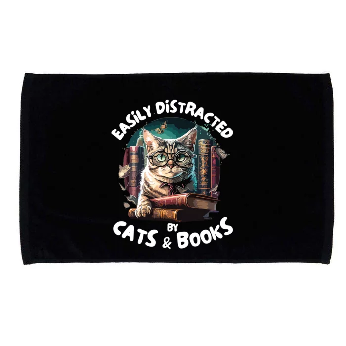 Easily Distracted By Cats And Books Librarians Bibliophiles Microfiber Hand Towel