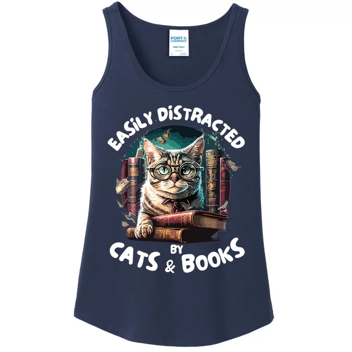 Easily Distracted By Cats And Books Librarians Bibliophiles Ladies Essential Tank