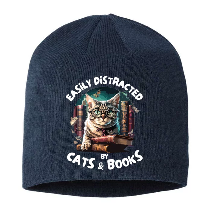 Easily Distracted By Cats And Books Librarians Bibliophiles 8 1/2in Sustainable Knit Beanie