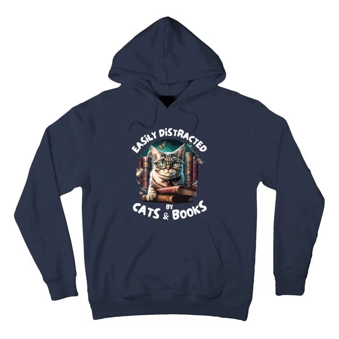 Easily Distracted By Cats And Books Librarians Bibliophiles Tall Hoodie