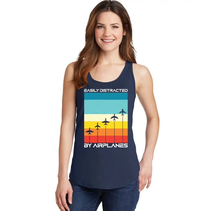 Easily Distracted By Airplanes Airplane Pilot Aircraft Ladies Essential Tank