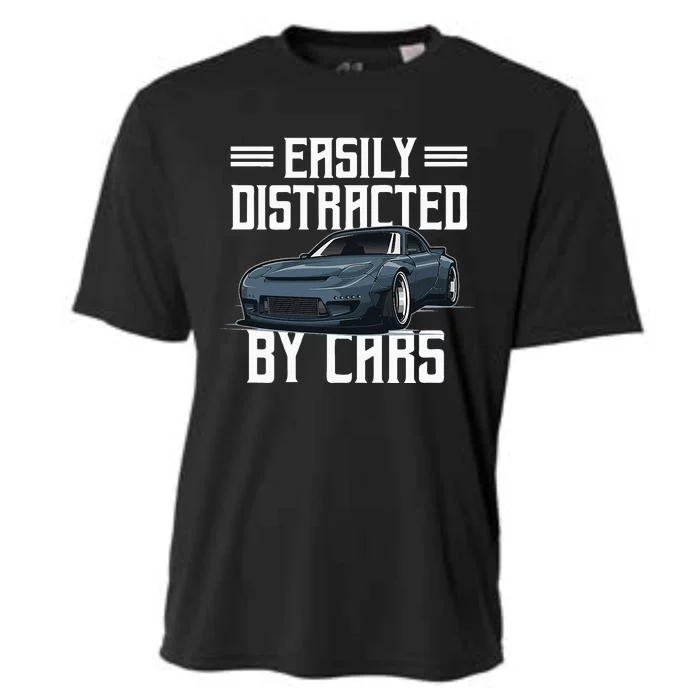 Easily Distracted By Cars Racing Cars Fans Present Cooling Performance Crew T-Shirt