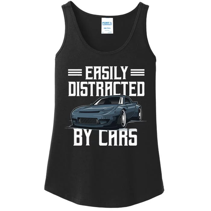 Easily Distracted By Cars Racing Cars Fans Present Ladies Essential Tank