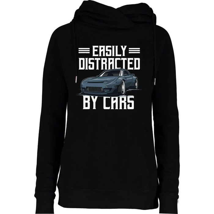 Easily Distracted By Cars Racing Cars Fans Present Womens Funnel Neck Pullover Hood